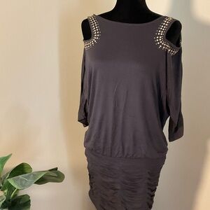 Embellished Cold-Shoulder Dress in Charcoal Gray